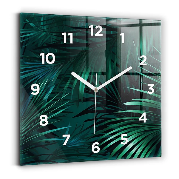 Horloge carrée en verre Feuilles tropicales