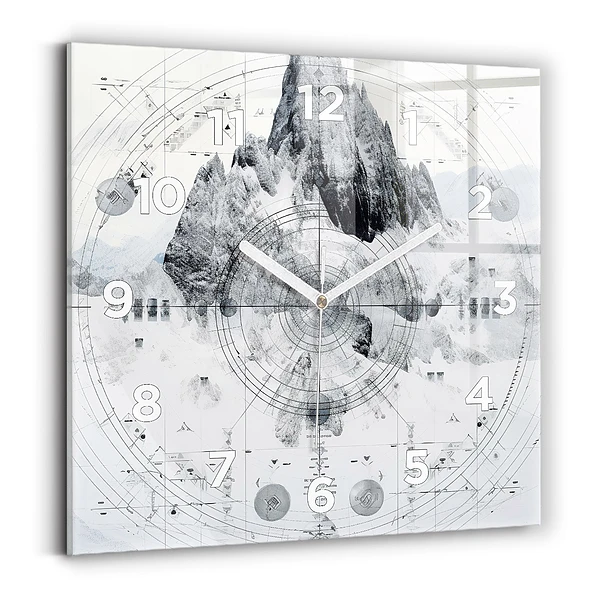Horloge murale carrée Dessin de montagnes