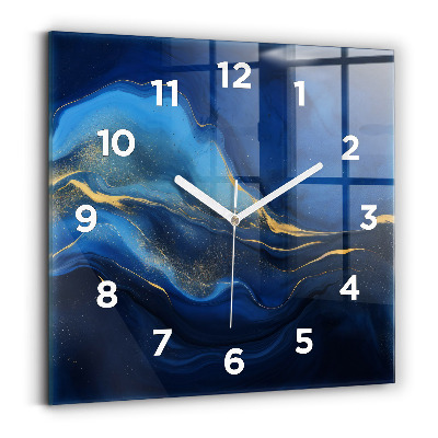 Pendule carrée en verre Marbre bleu