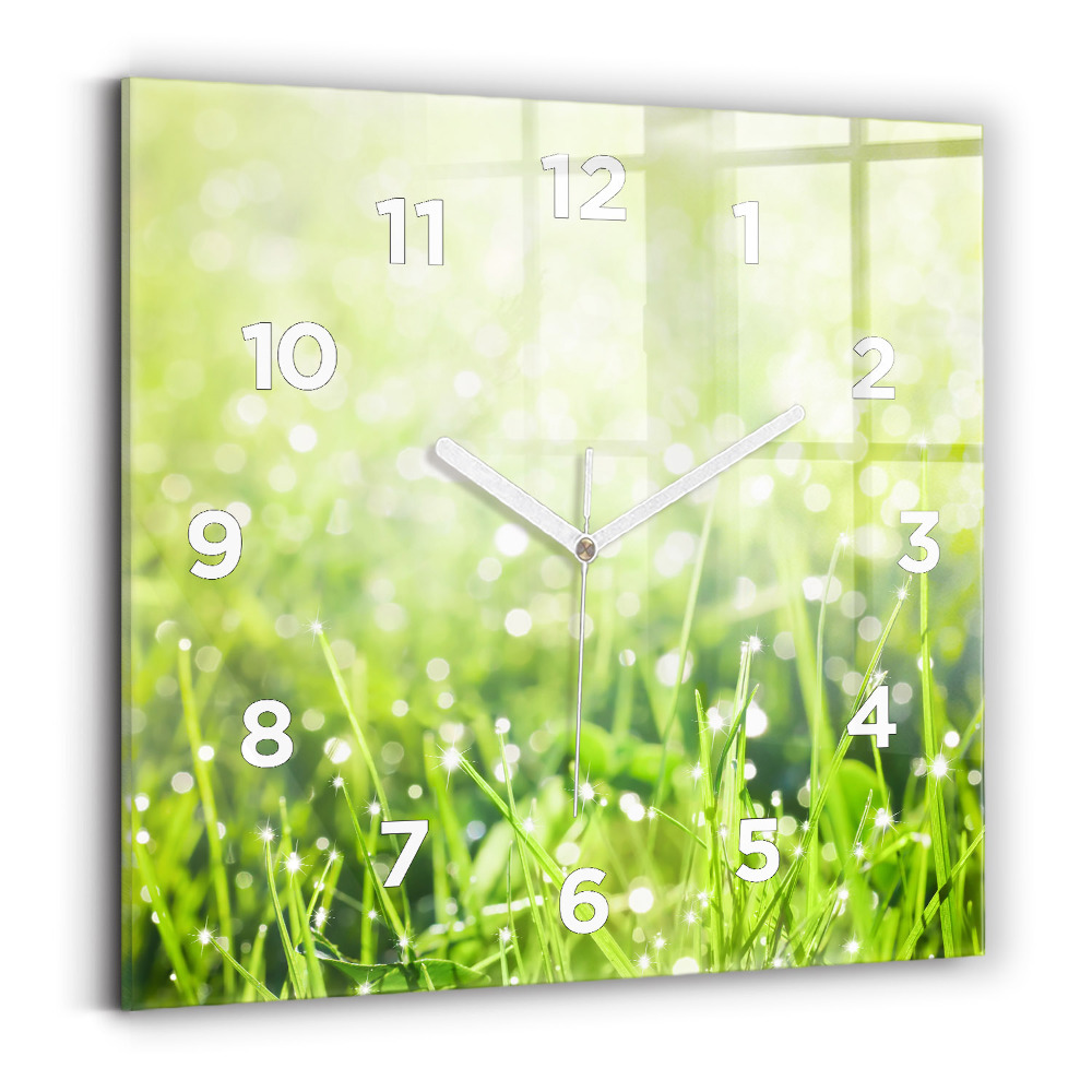 Horloge murale carrée Herbe verte