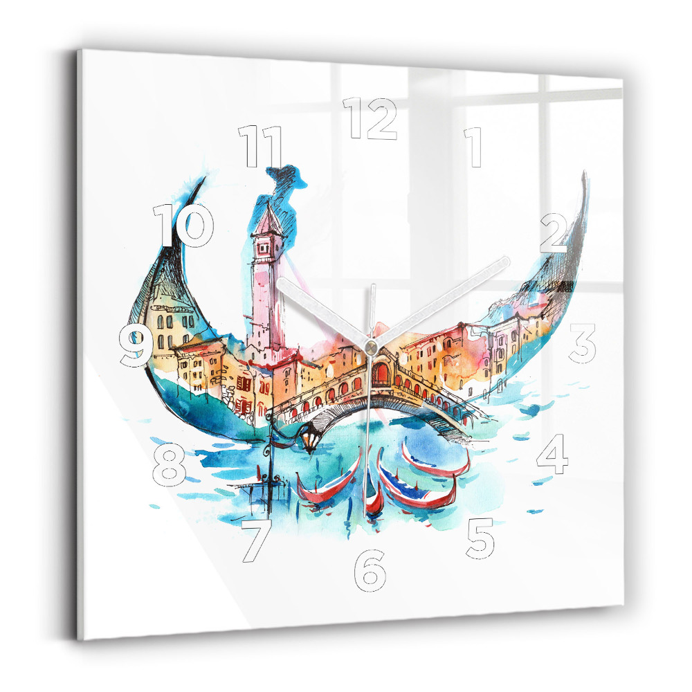 Horloge carrée en verre Italie - La gondole vénitienne