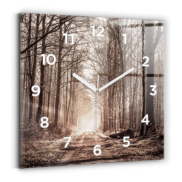 Horloge murale carrée Sentier forestier en sépia