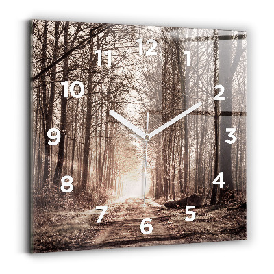 Horloge murale carrée Sentier forestier en sépia
