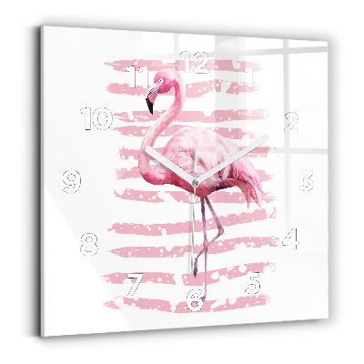 Horloge carrée en verre Graphique de flamant rose