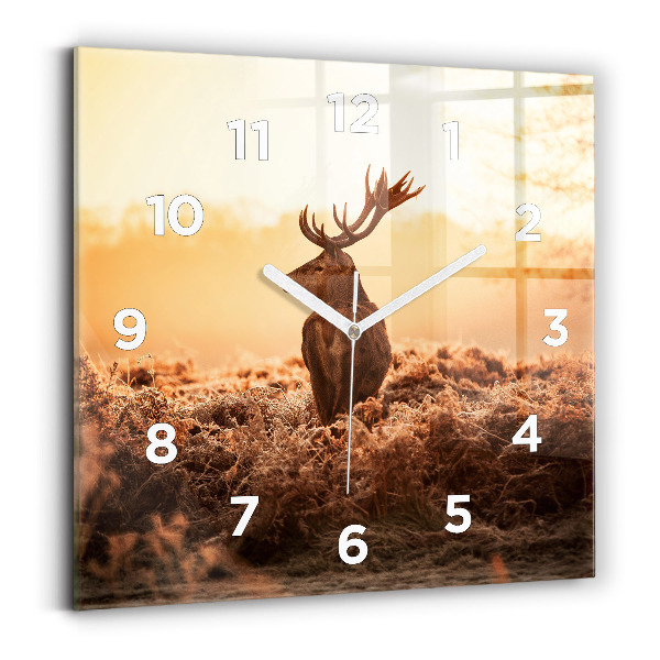 Horloge carrée en verre Cerf au lever du soleil