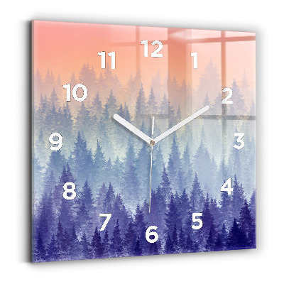 Horloge carrée en verre Forêt dans la brume