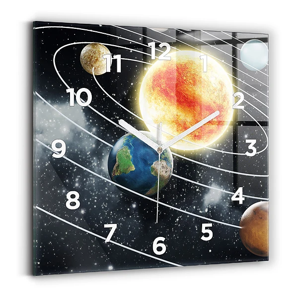 Horloge carrée en verre Système solaire