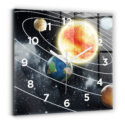 Horloge carrée en verre Système solaire