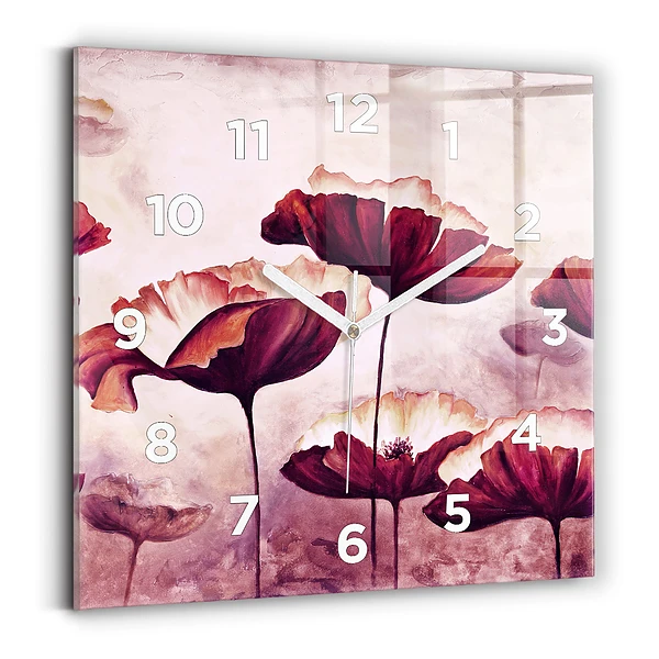 Pendule carrée en verre Fleur de coquelicot