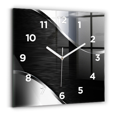Pendule carrée en verre Lignes noires et argentées