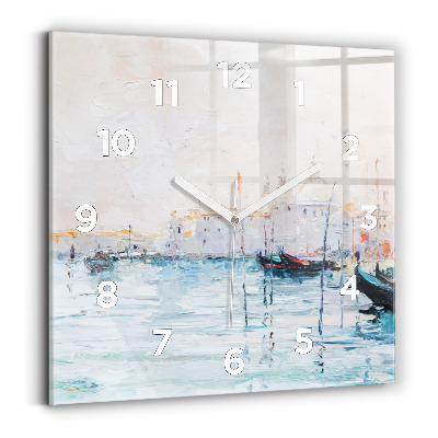 Horloge carrée en verre Peinture à l'huile d'un yacht en mer