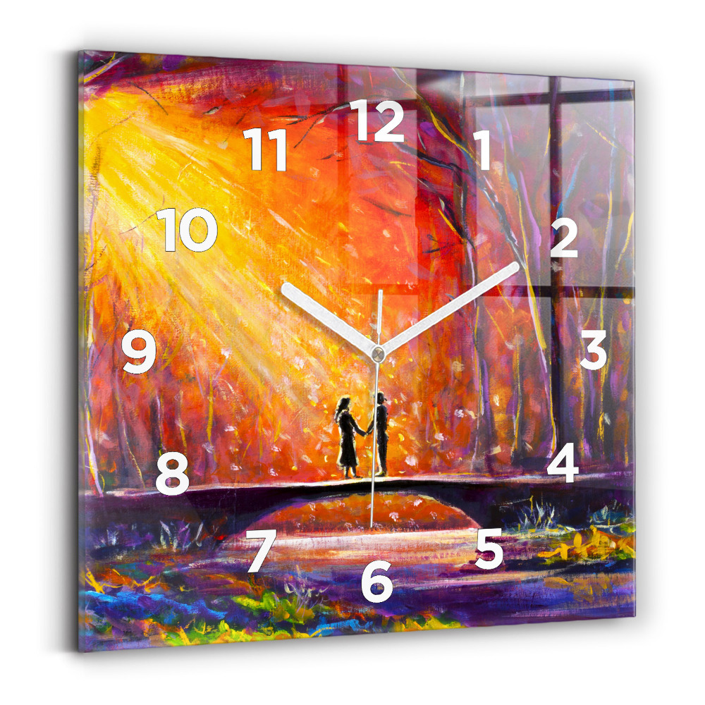Horloge murale carrée Couple dans la forêt