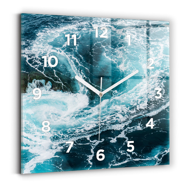 Horloge carrée en verre Vagues écumantes et tourbillonnantes