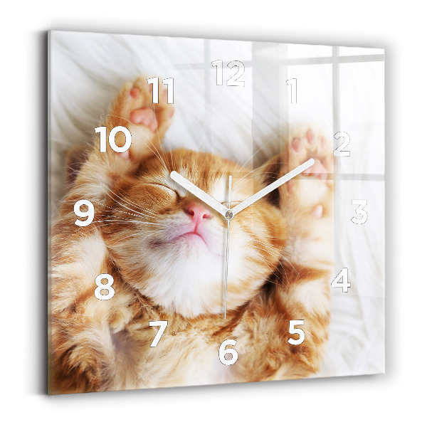 Horloge carrée en verre Petit chat endormi
