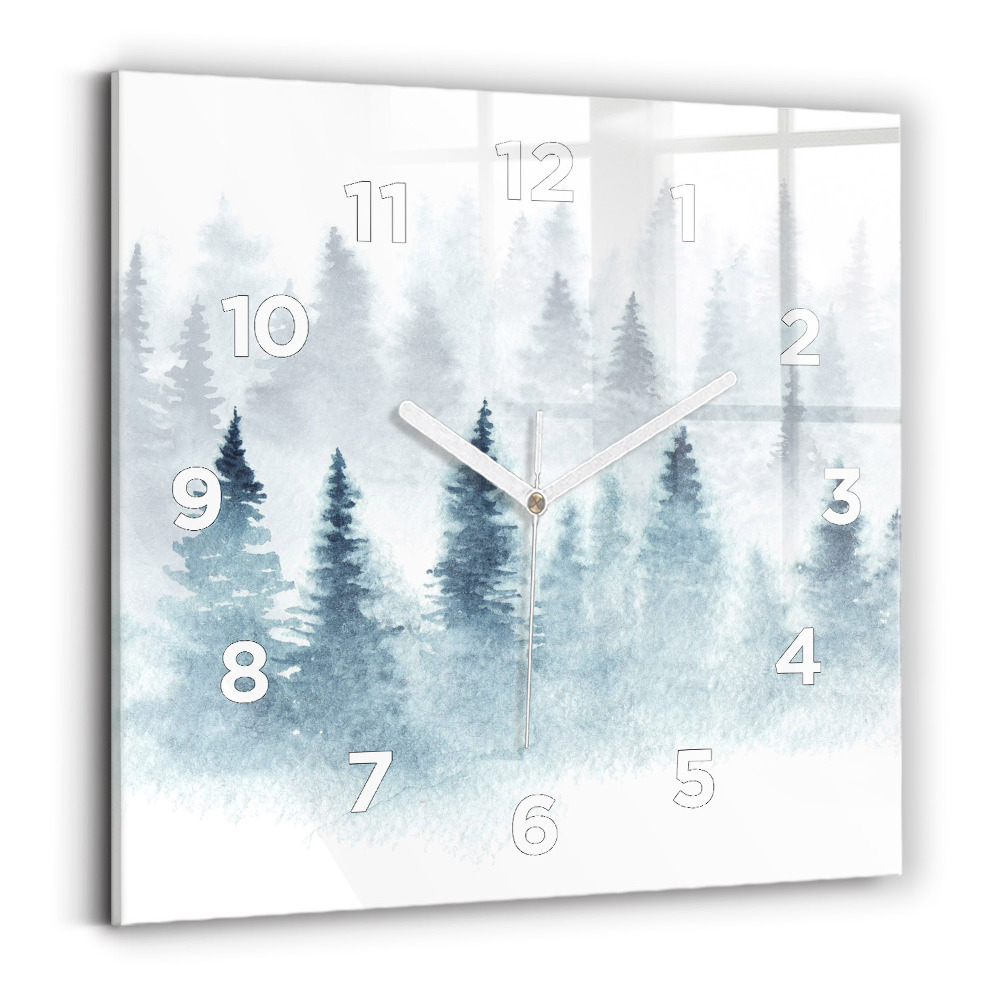 Horloge carrée en verre Forêt d'hiver