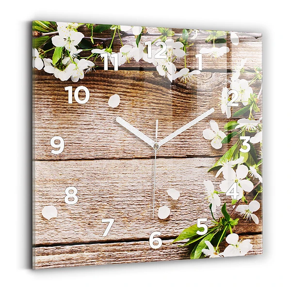Horloge murale carrée Fleurs sur bois