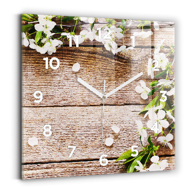 Horloge murale carrée Fleurs sur bois
