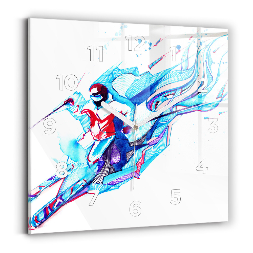 Pendule carrée en verre Skieur