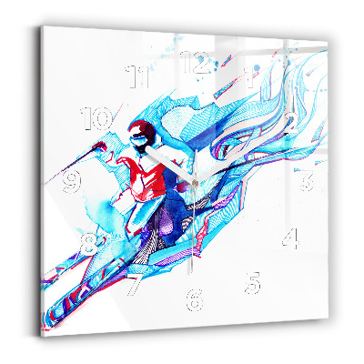 Pendule carrée en verre Skieur