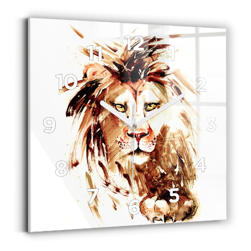 Horloge carrée en verre Illustration d'un lion brun
