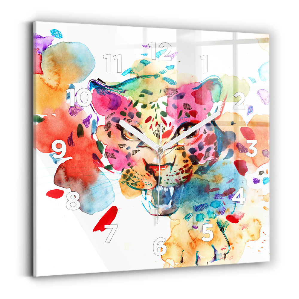 Pendule carrée en verre Chat sauvage abstrait