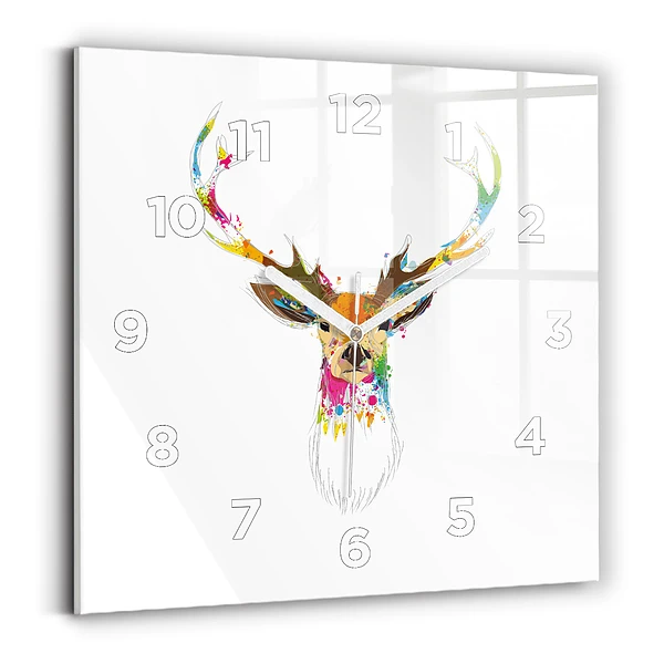 Horloge murale carrée Tête de cerf colorée
