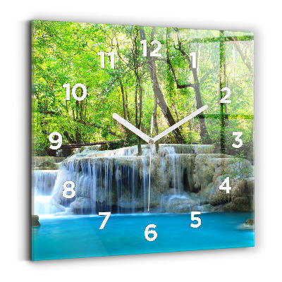 Pendule carrée en verre Cascade dans la forêt