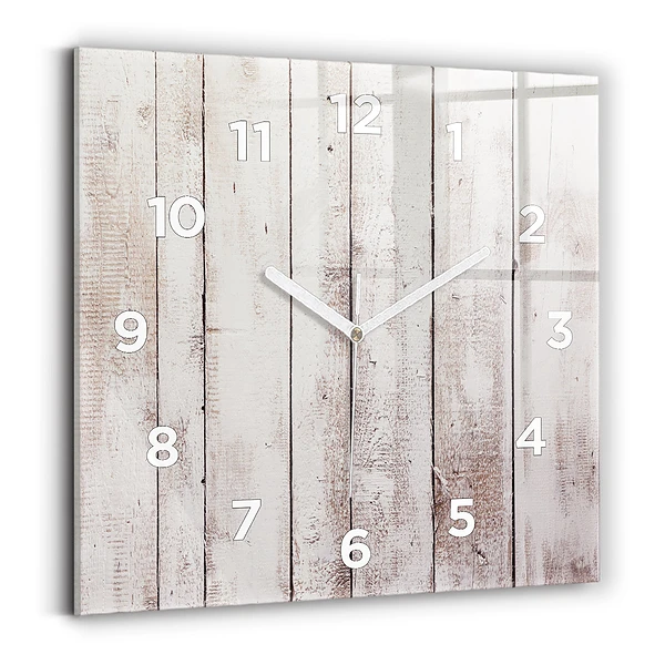 Horloge carrée en verre Planches de bois clair