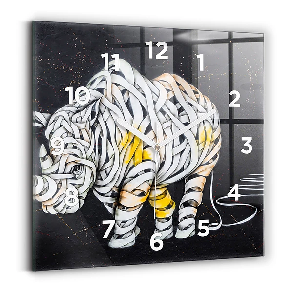 Horloge carrée en verre Rhinocéros abstrait
