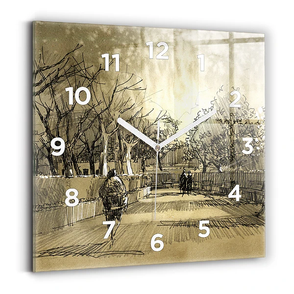 Horloge murale carrée Parc et arbres en sépia