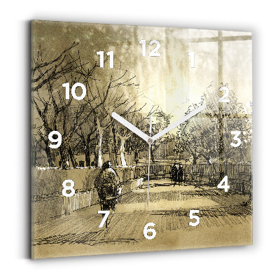 Horloge murale carrée Parc et arbres en sépia