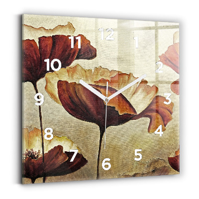Horloge carrée en verre Coquelicots peints