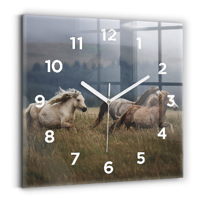 Pendule carrée en verre Chevaux au galop