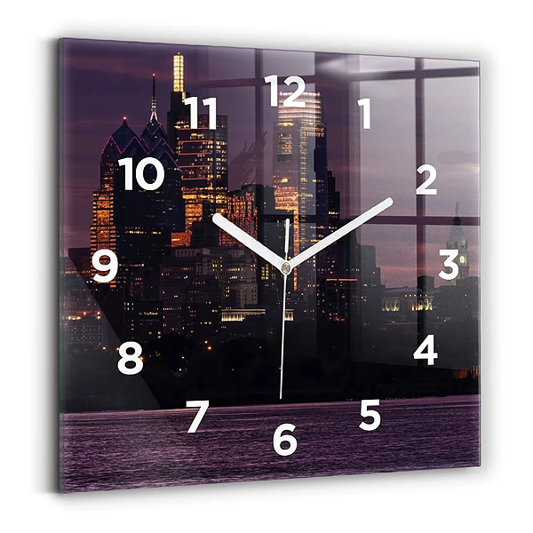 Horloge murale carrée Ligne d'horizon de Philadelphie