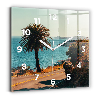 Horloge carrée en verre Palmiers à Malibu