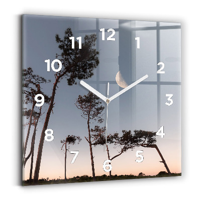 Horloge murale carrée Croissant de lune et arbres