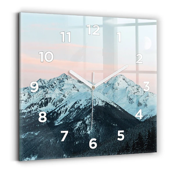 Horloge carrée en verre Chaîne de montagnes en hiver