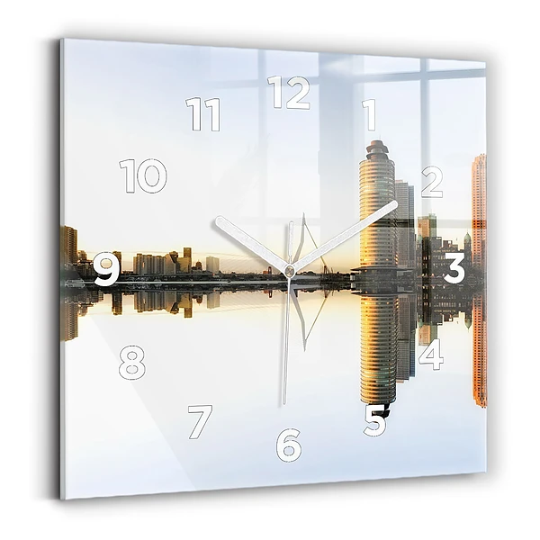 Horloge murale carrée Ville au bord de la rivière