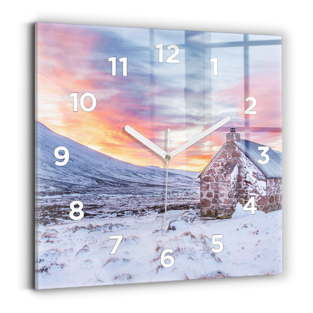 Pendule carrée en verre Chalet dans les montagnes