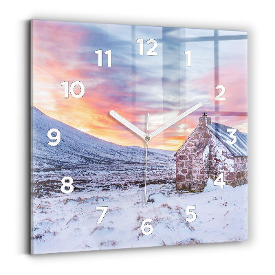 Pendule carrée en verre Chalet dans les montagnes