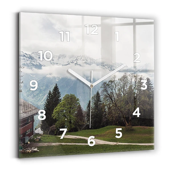 Horloge carrée en verre Vue de la montagne
