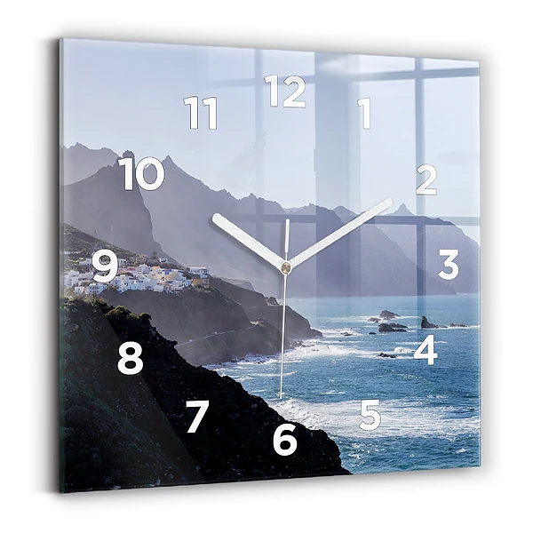 Horloge murale carrée Montagnes au bord de l'océan