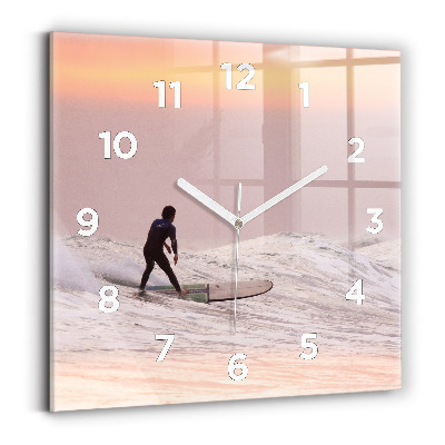 Horloge carrée en verre Surfeur à Hawaï