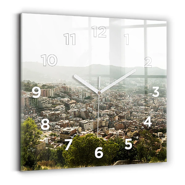 Horloge carrée en verre Vue de Montjuic à Barcelone