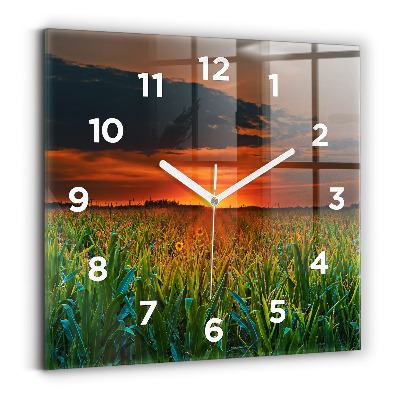 Pendule carrée en verre Tournesols dans une prairie