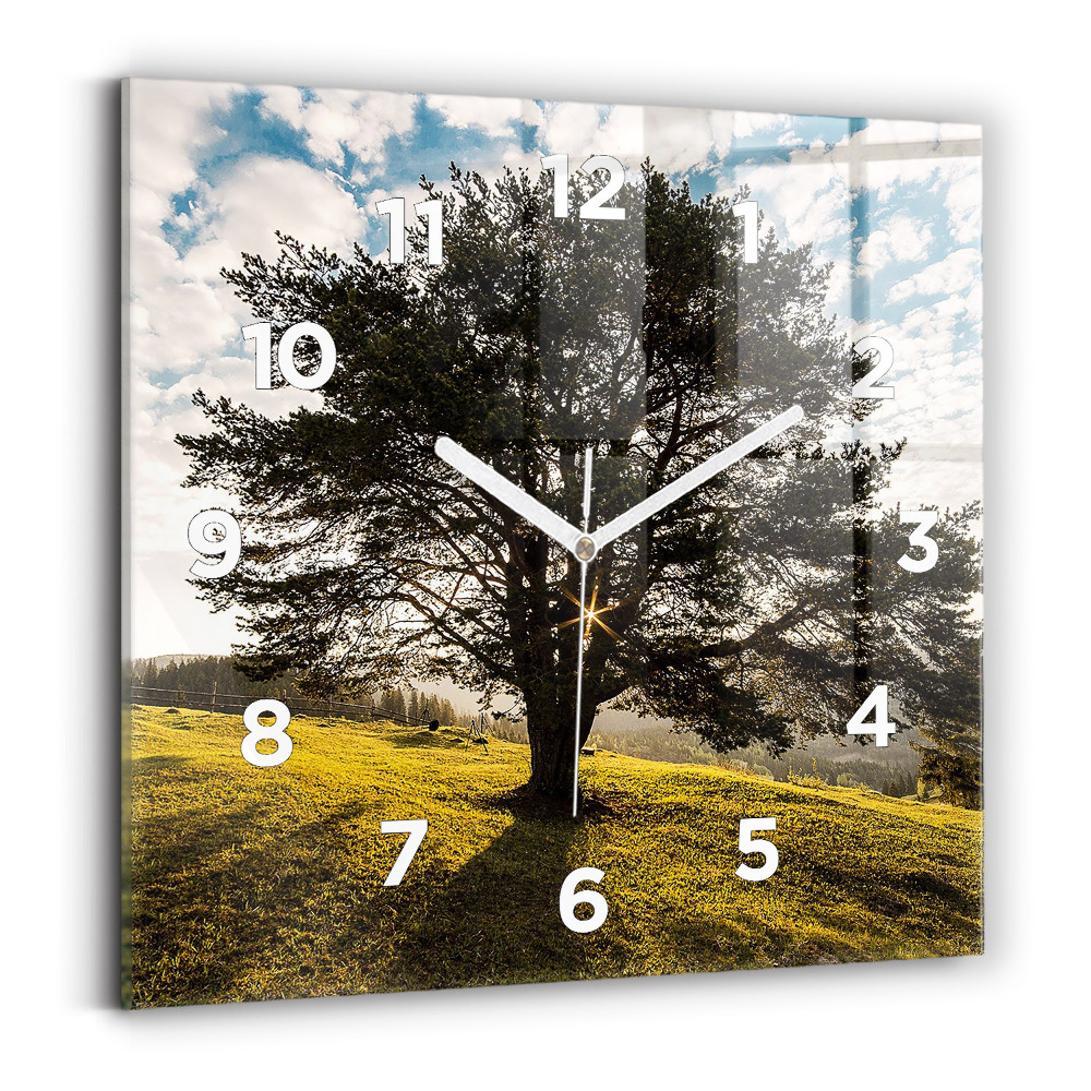 Horloge carrée en verre Arbre sur une colline