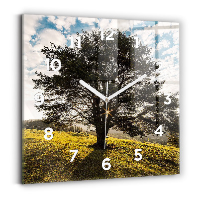Horloge carrée en verre Arbre sur une colline
