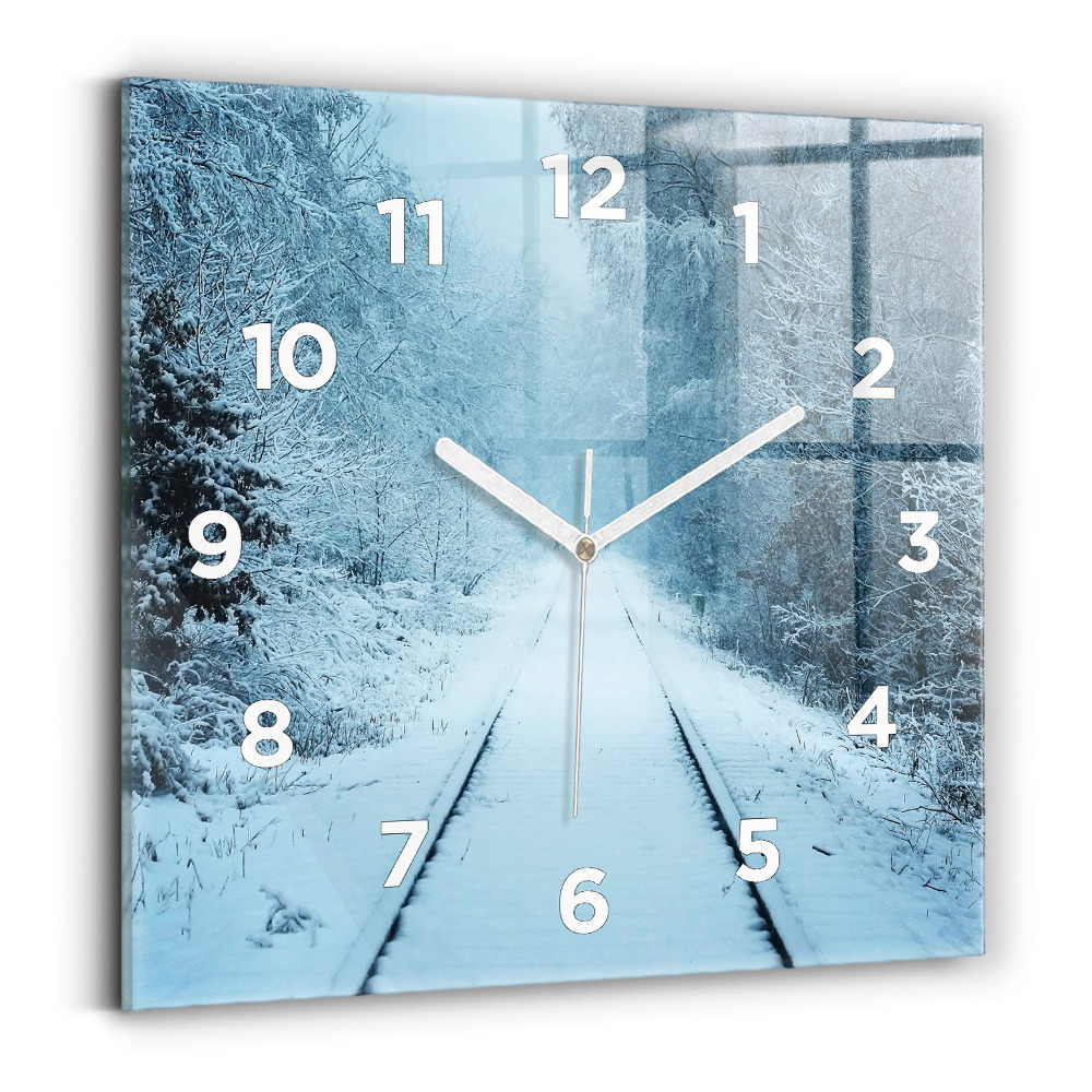 Horloge carrée en verre Cerfs sur la voie ferrée