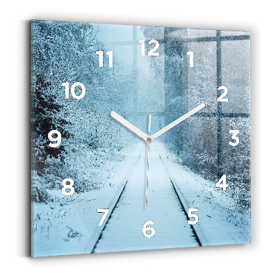 Horloge carrée en verre Cerfs sur la voie ferrée