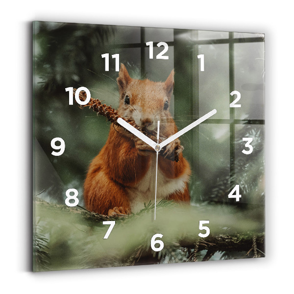 Horloge carrée en verre Écureuil et animaux sauvages